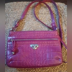 Brighton Pink Leather Croc-Embossed Crossbody Bag Adjustable Strap  10x7x3